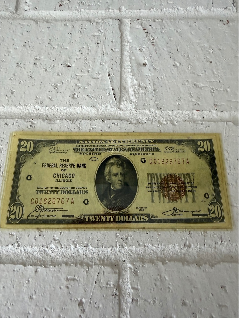 Vintage 1929 $20 National Currency Bill Federal Reserve Bank of Chicago Illinois